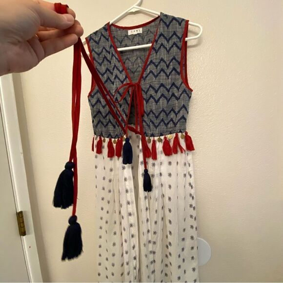 THML Boho Sleeveless Printed Tassel medallion Kaftan Duster Festival Coachella S - Picture 7 of 12
